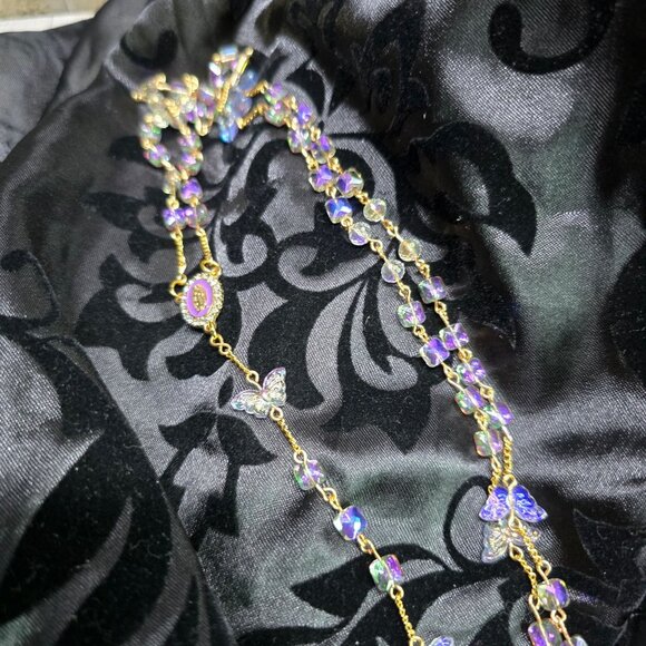 Handcrafted Whimsical Iridescent Butterfly Purple and Gold Rosary Christmas Gift - Picture 5 of 11